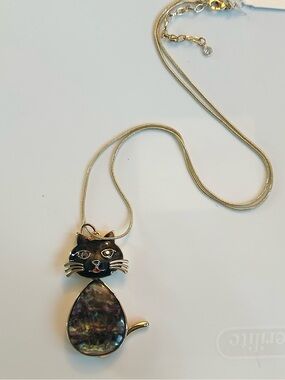 Natasha Couture Gold-Tone Cat Pendant Necklace with Iridescent Teardrop Body